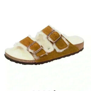 Birkenstock Womens Arizona Shearling Suede Leather Mink
